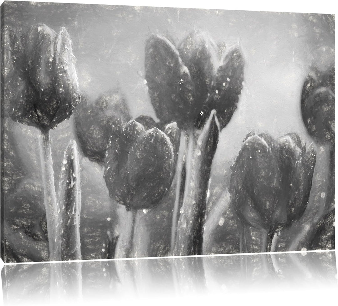 Pixxprint Rote Tulpen mit Tropfen bedeckt als Leinwandbild/Grösse: 100x70 cm/Wandbild/Kunstdruck/fer