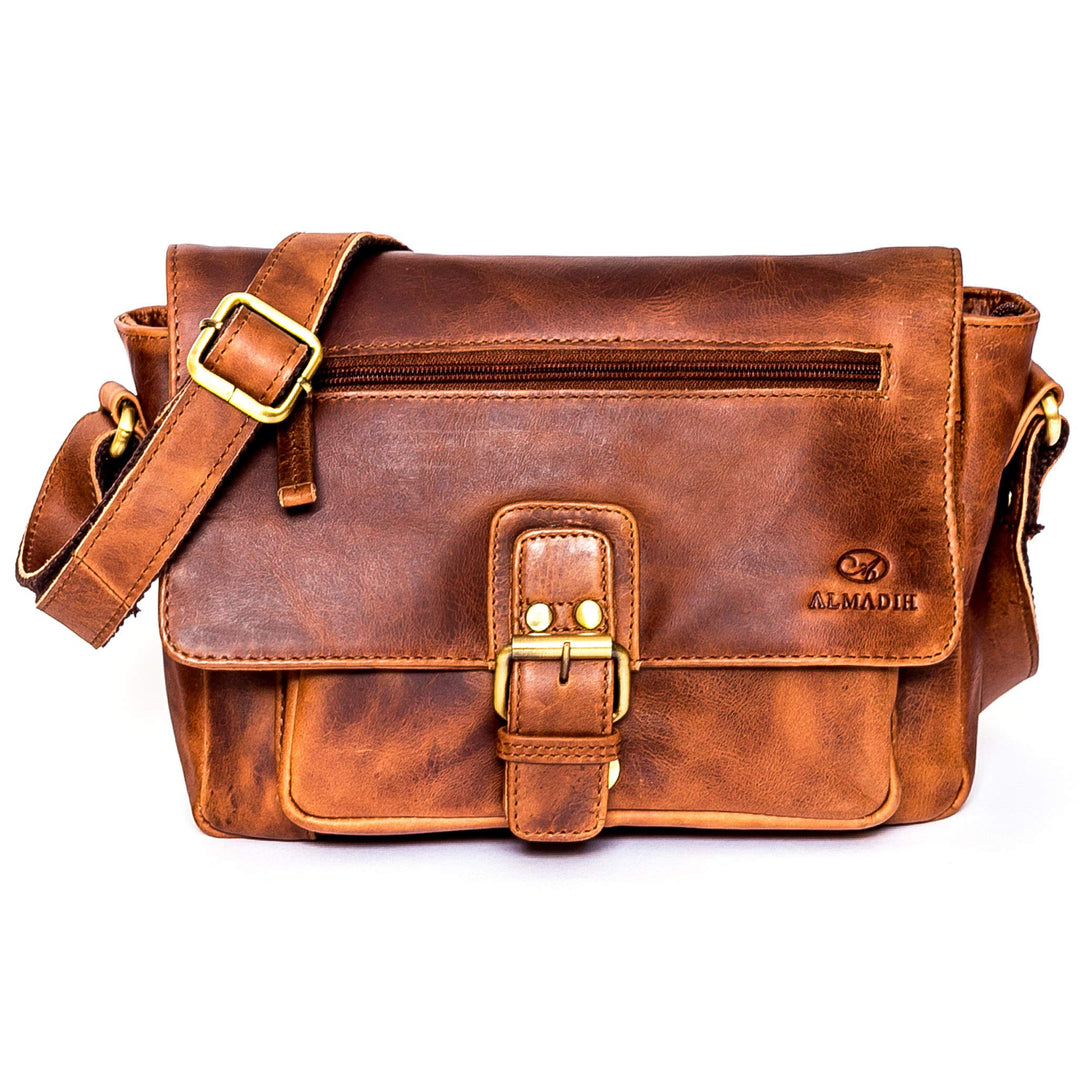 ALMADIH Premium Leder Unisex Umhängetasche KIM - Ledertasche Handtasche Messenger Schultertasche Fre