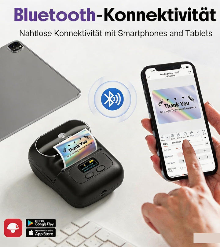 Phomemo M110 Etikettendrucker Selbstklebend mit 3 Etikettenrollen - Etikettiergerät Bluetooth Thermo