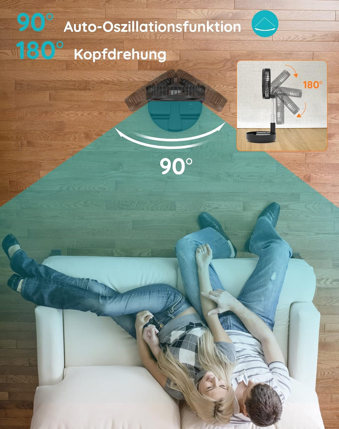 Tragbarer oszillierender Ventilator, höhenverstellbarer Ventilator mit Fernbedienung, faltbarer Vent
