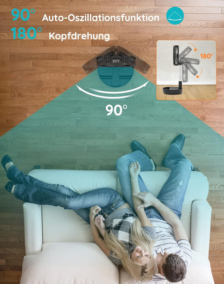Tragbarer oszillierender Ventilator, höhenverstellbarer Ventilator mit Fernbedienung, faltbarer Vent