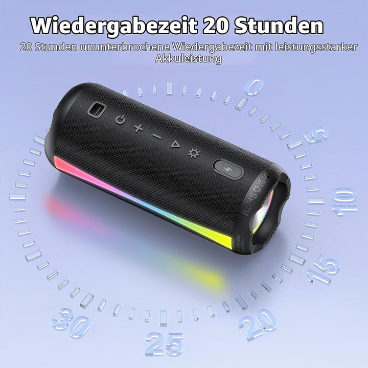 Bluetooth Lautsprecher, 2026 Musikbox Bluetooth 5.4 mit RGB Lichter, Tragbarer Lautsprecher Freispre