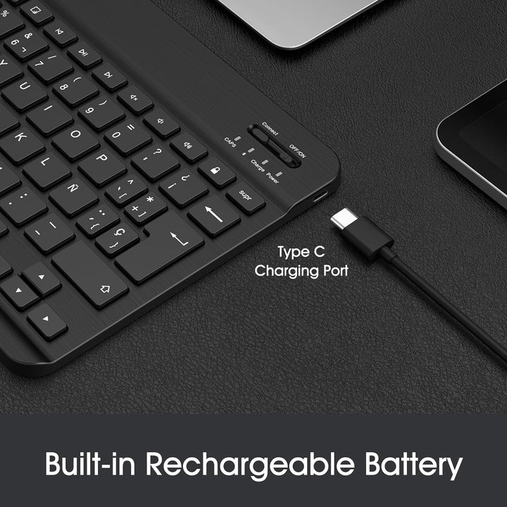 Fintie Spanish Keyboard Bluetooth Wireless Super Slim (4 mm) 10 inch for iOS Apple iPad/Tablet Andro