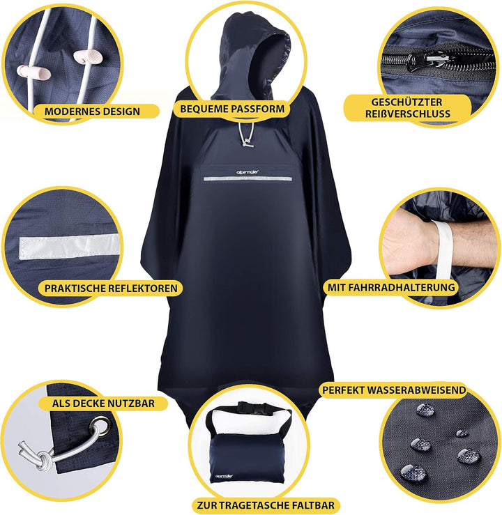 alpenmüller® Regenponcho Fahrrad Damen Herren Regencape | Der Testsieger für Outdoor Ausrüstung + Ca