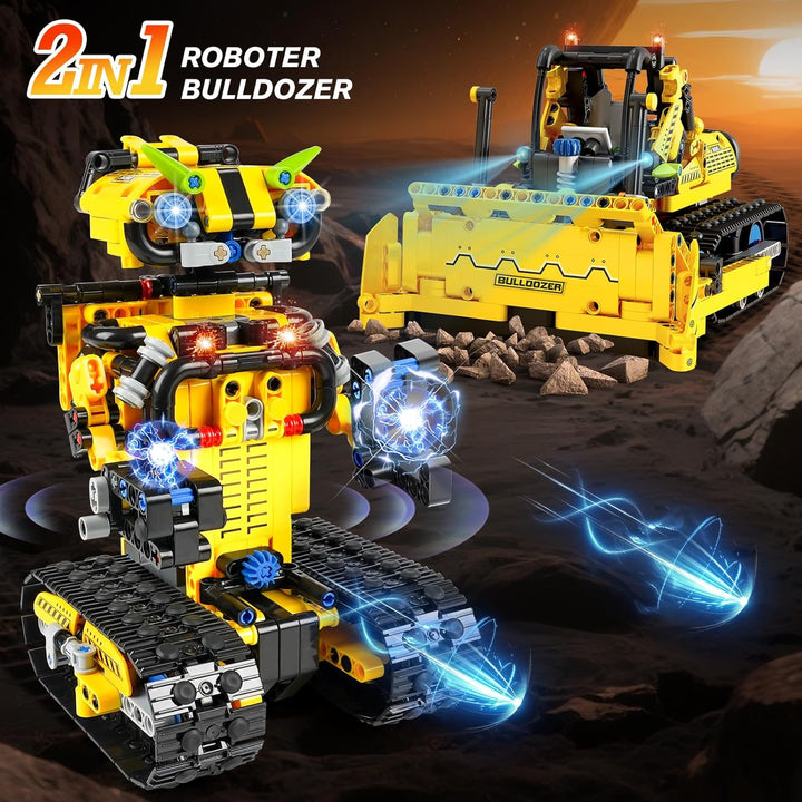 Technik Ferngesteuert Roboter für Kinder - 730 Teiles 2-in-1 APP Fernbedienung Bausatz RC Robot Bull
