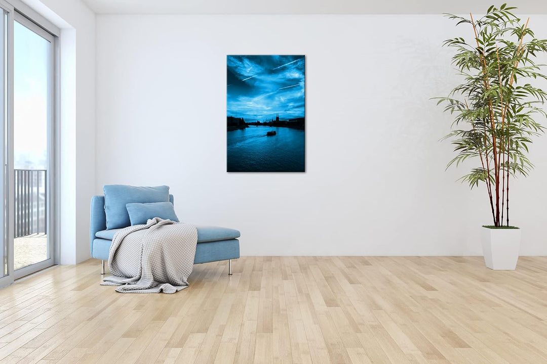 deyoli Stadt an einem Fluss in Polen Format 80x60 Effekt: Monocrome Blau als Leinwandbild, Motiv fer