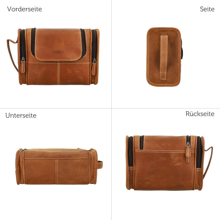 Gusti Kulturtasche Leder - Chester Schminktasche Damen Kosmetiktasche Klein Waschtasche Männer Make