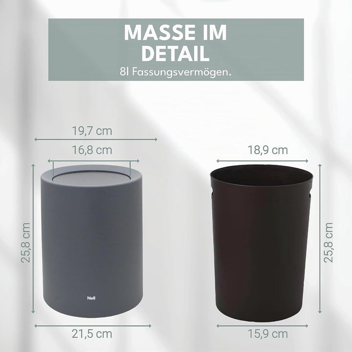 Mülleimer Bad – runder Badezimmer Mülleimer matt mit Schwingdeckel, versteckter Müllbeutel, Kosmetik