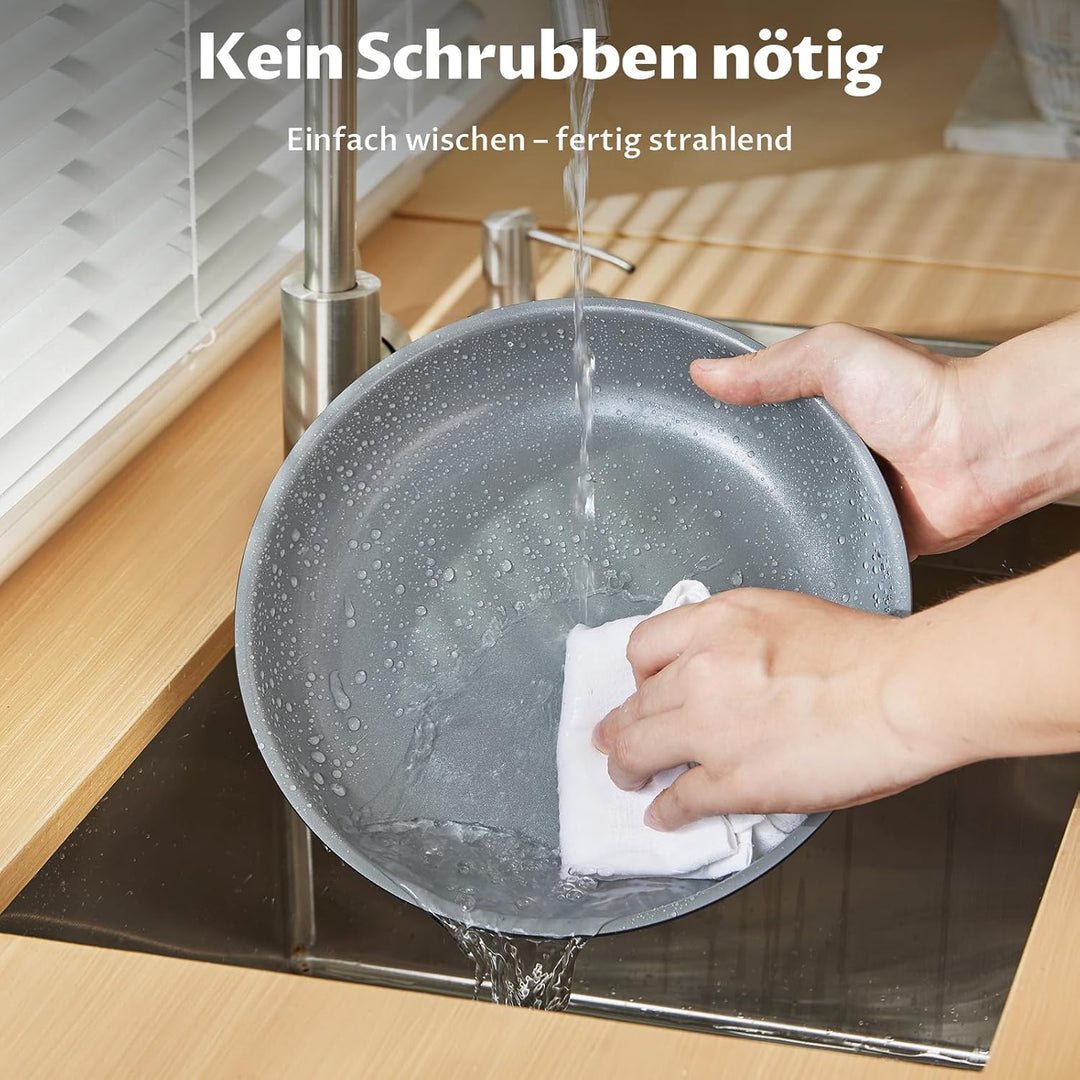 BEZIA Induktions Töpfe Set 17-Tlg, Keramik Pfannenset mit abnehmbarer Griff, Camping Kochtopf Set fü