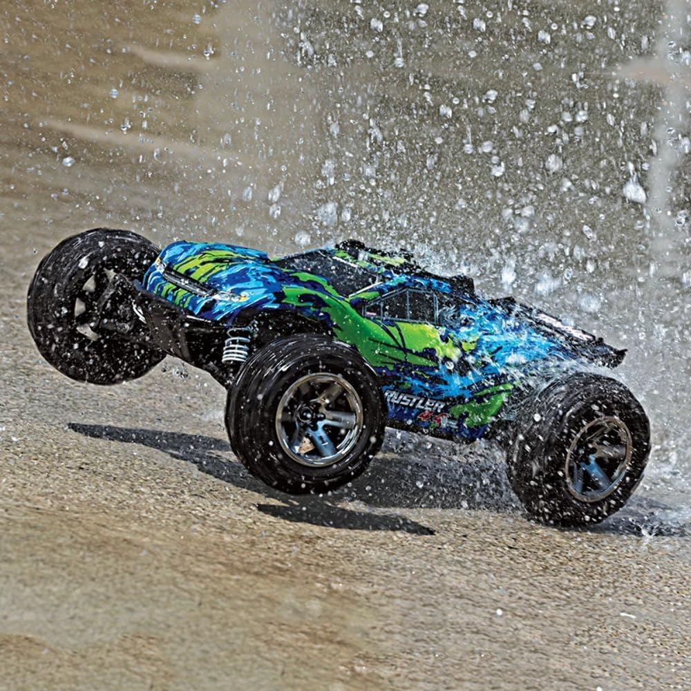 TRAXXAS Rustler grün/blau 4x4 VXL 1/10 Stadium-Truck RTR Brushless, mit TSM ohne Akku und Ladegerät