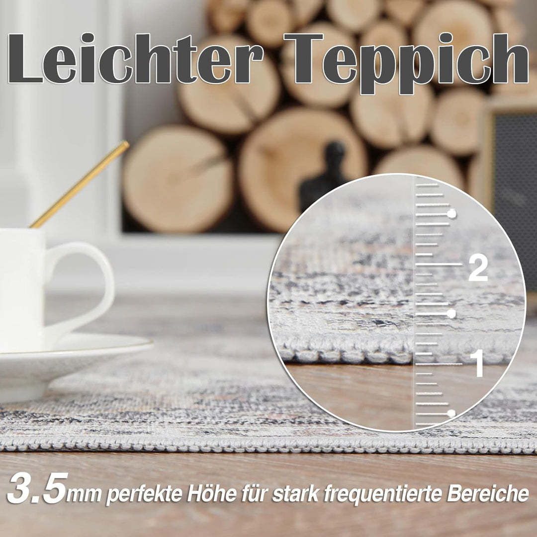 TOPICK Läufer Flur Waschbar Fussmatte Innen Grau Küche Läufer Vintage Blume Orientalischer Dünner Fa