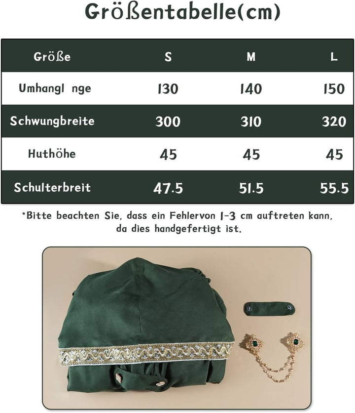 Fiamll Mittelalter Umhang Damen Kapuze Mantel mit Manschette Einfarbige Trenchcoat Renaissance Vampi