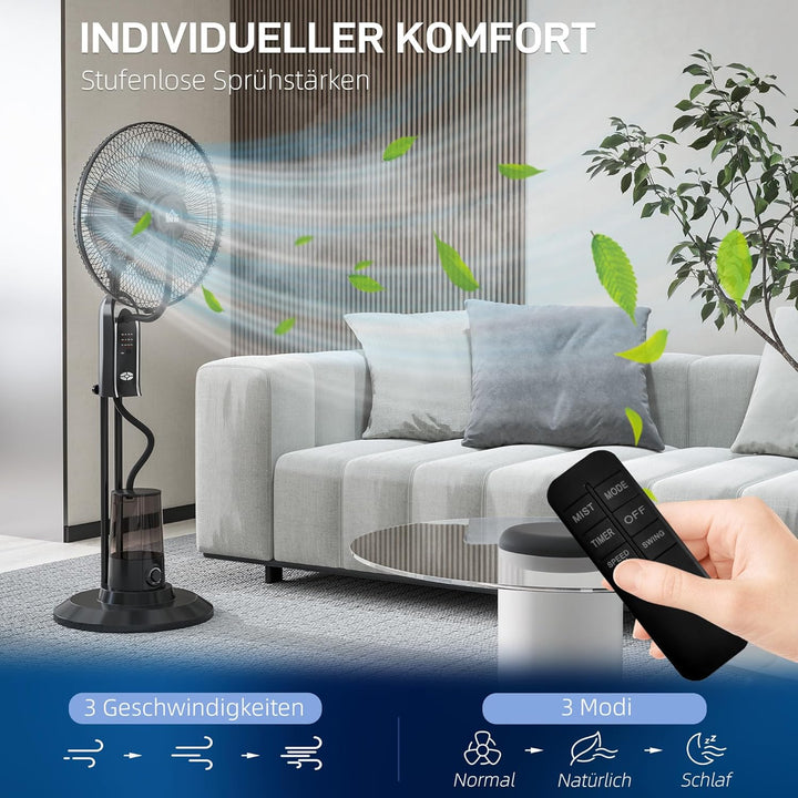 HOMCOM Ventilator mit Wasserkühlung, Luftbefeuchter, 10° Neigbar Standventilator inkl. Sprühnebel, 3