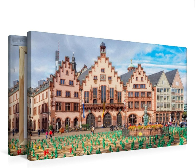 Premium Textil-Leinwand 75 x 50 cm Quer-Format Frankfurt Rathaus Römer | Wandbild, HD-Bild auf Keilr