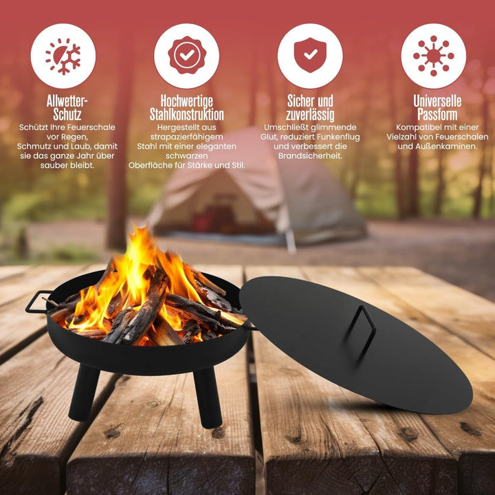 Abdeckung passend für Feuerschale Ø 60 cm, Abdeckung für Feuerstelle für den Garten, Terrasse und Ba