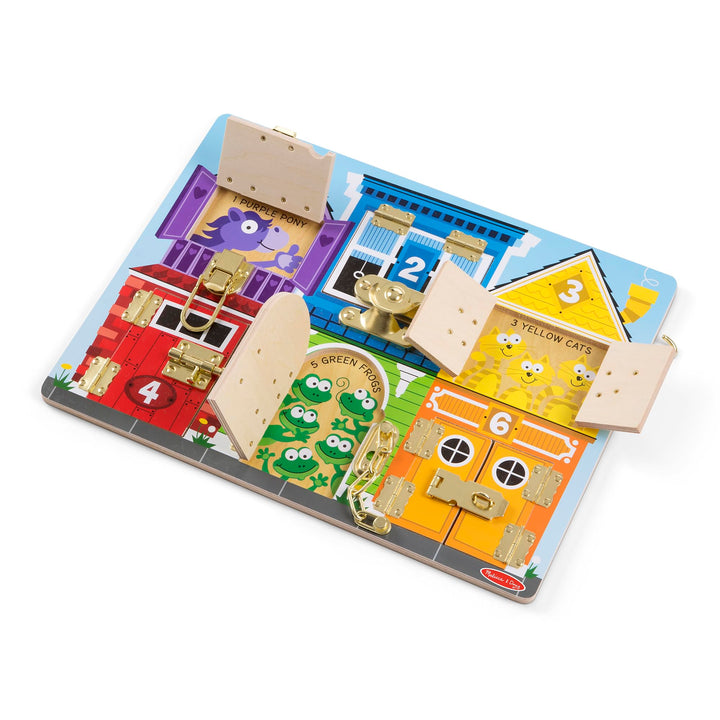 Melissa & Doug Motorikbrett aus Holz für Kinder ab 3 Jahren mit Schlössern und Riegeln Verriegelungs