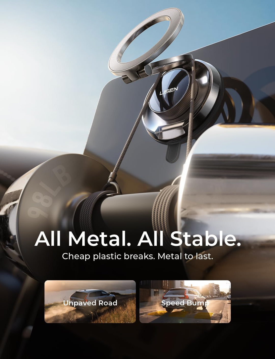 LISEN Metall MagSafe Autohalterung Handyhalterung Auto mit Vakuum Saugnapf | -40°C~90°C Silikon,Ganz