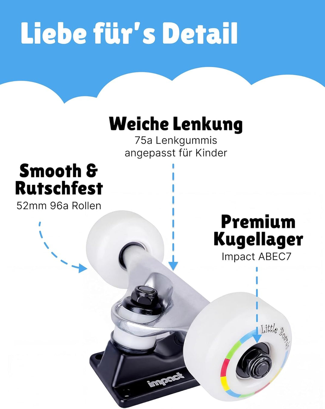 Skateboard für Kinder - hochwertiges Komplettboard für Anfänger ab 3 oder 4 Jahren, aus 7 Lagen Ahor