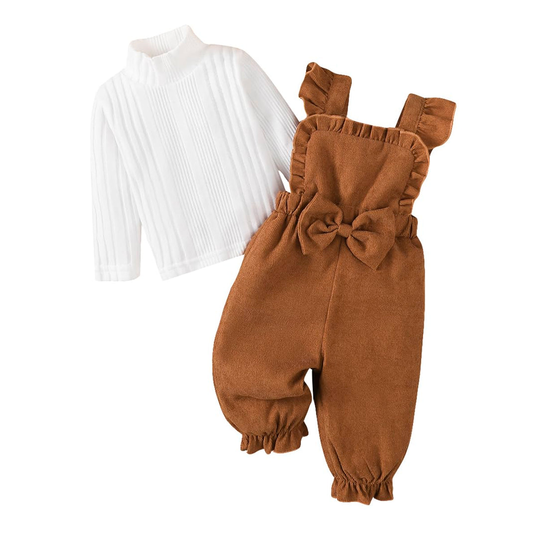 Baby Mädchen Kleidung Langarmshirt Stehkragen Rüschen Cordhose Trägern | Outfit für Mädchen Bestehen