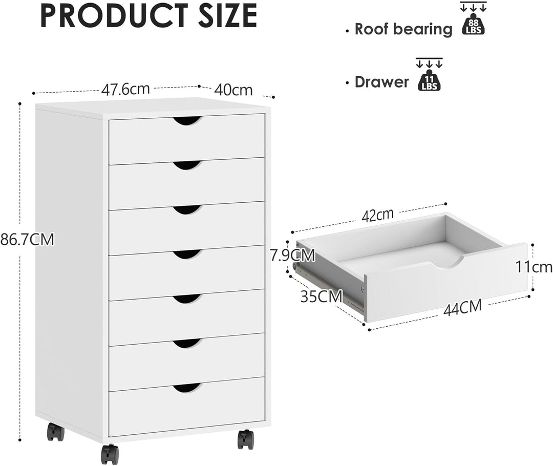 sogesfurniture Aktenschrank, Rollcontainer mit 7 Schubladen, Büroschrank, Schubladenschrank, Kommode