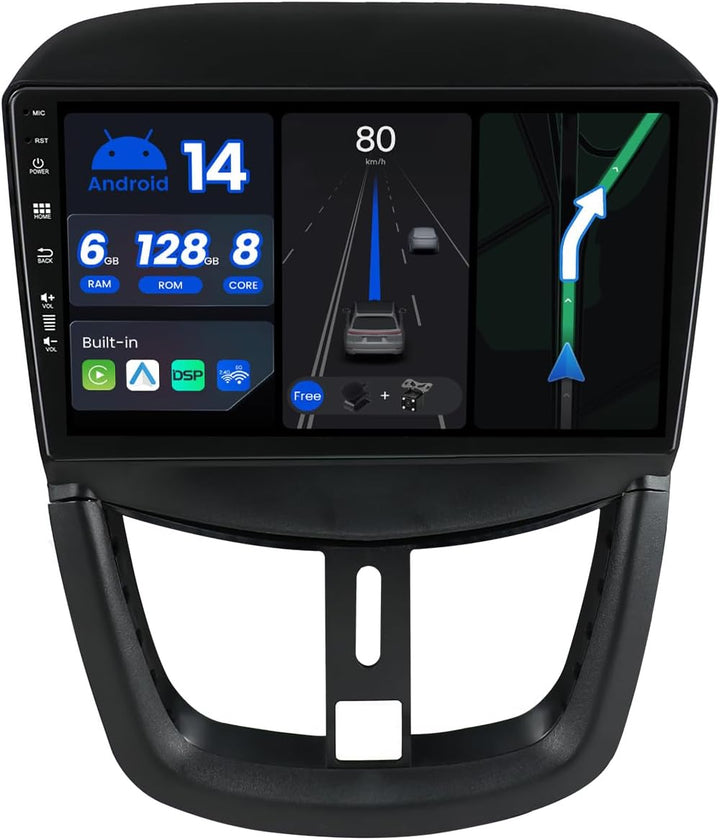 BXLIYER - [6G+128G] - Android 12 IPS Autoradio Passt für Peugeot 207 (2006-2015) - Kabellos CarPlay/