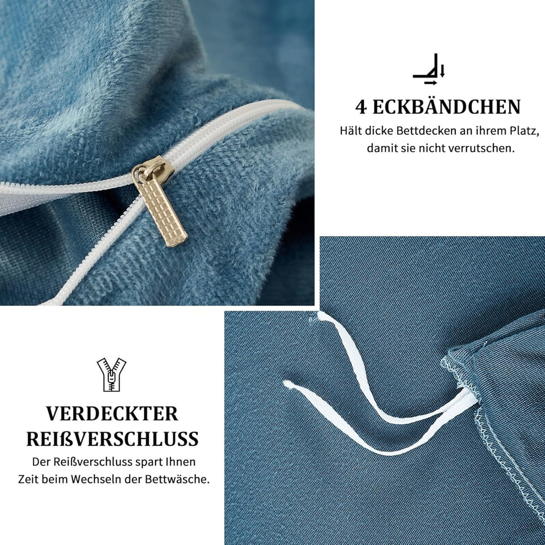Freyamy Samt Biber Warme Bettwäsche 135x200cm Blau Flauschige Flanell Winterbettwäsche Coral Fleece