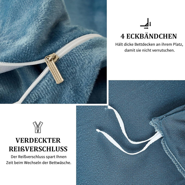 Freyamy Samt Biber Warme Bettwäsche 135x200cm Blau Flauschige Flanell Winterbettwäsche Coral Fleece
