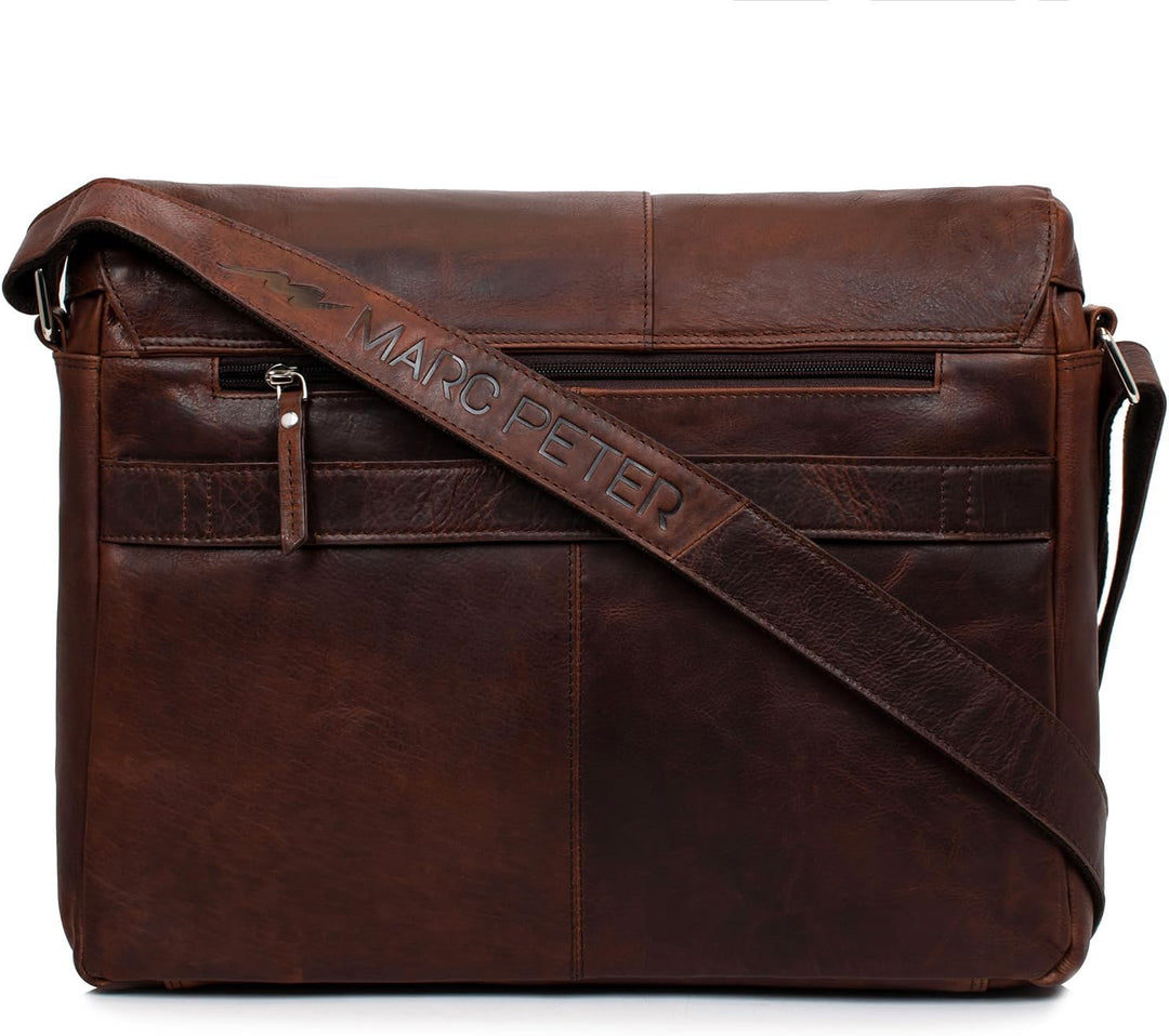 Marc Peter® Bergen leder Umhängetasche für Herren Damen | 15.6 Zoll Laptoptasche | Aktentasche aus e