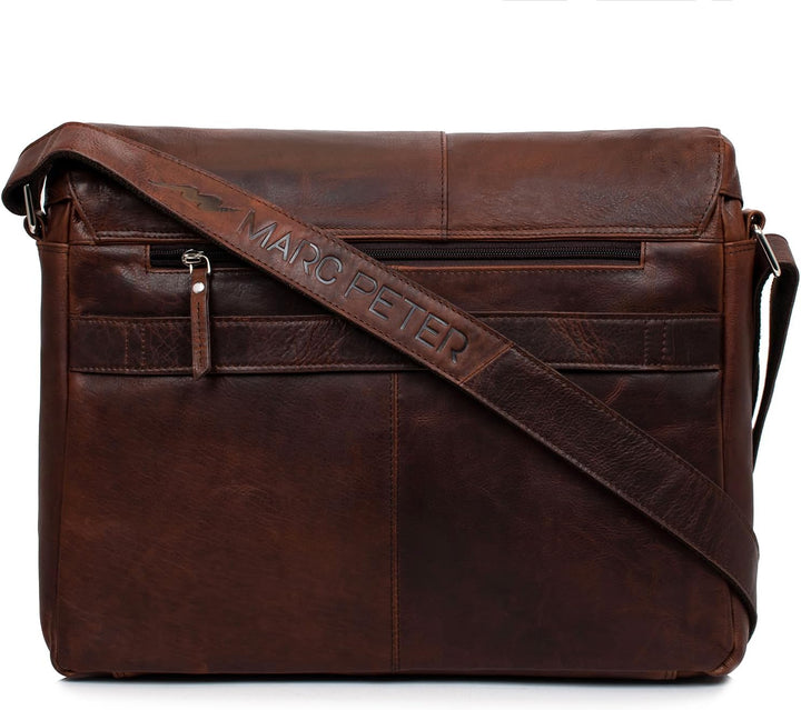 Marc Peter® Bergen leder Umhängetasche für Herren Damen | 15.6 Zoll Laptoptasche | Aktentasche aus e
