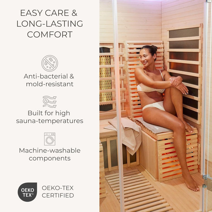 SAUNASOFA® von BADESOFA® | Extra bequeme Sauna-Matte mit Kissen | Einfacher Transport dank Tragegurt