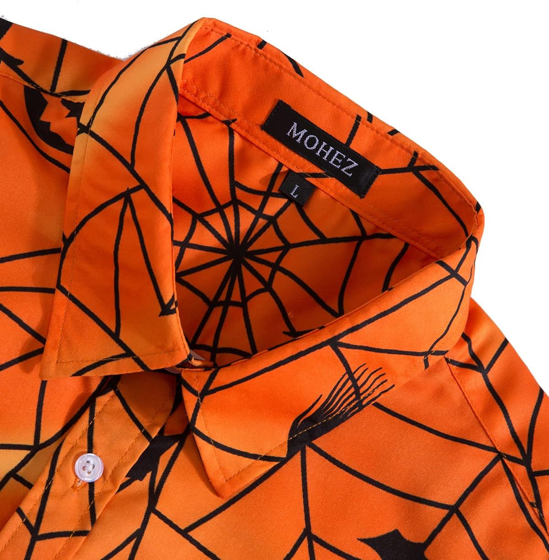 Herren Halloween Hemd Langarm Lustig Funky Kürbis Skull Schädel Druck Kostüm Urlaub Shirt Tops S 203