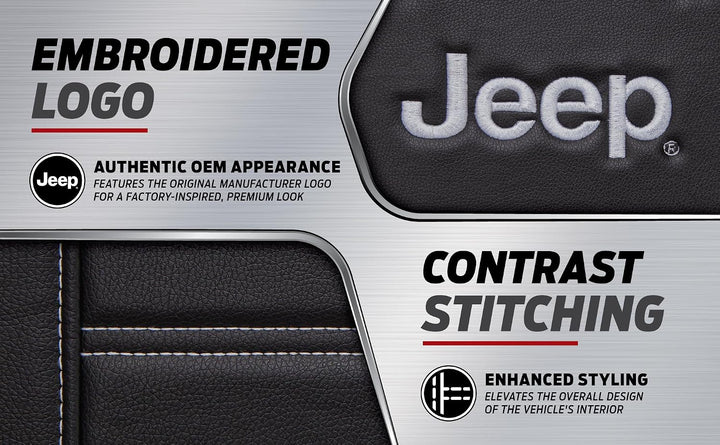 Plasticolor 008631R01 Black Jeep Logo Sitzbezug mit gestickter Kontrastnaht 3-teilig Seitenloser Sty