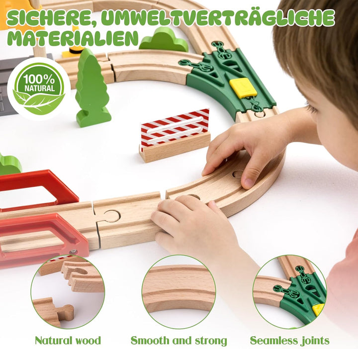 Holzeisenbahn Set, Bergbau-Zugset für Kinder, Spielzeugeisenbahn für Jungen und Mädchen mit Holzeise