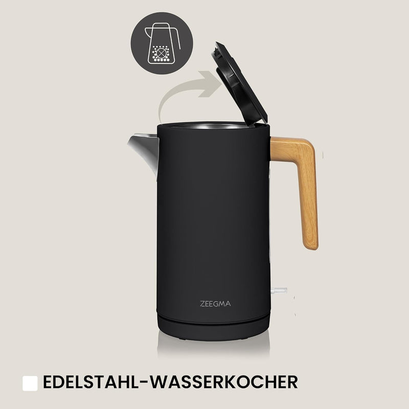 ZEEGMA KETLEE 1,7 L Kabelloser elektrischer Wasserkocher für Tee und Kaffee, 2200 Watt, Wasserstands