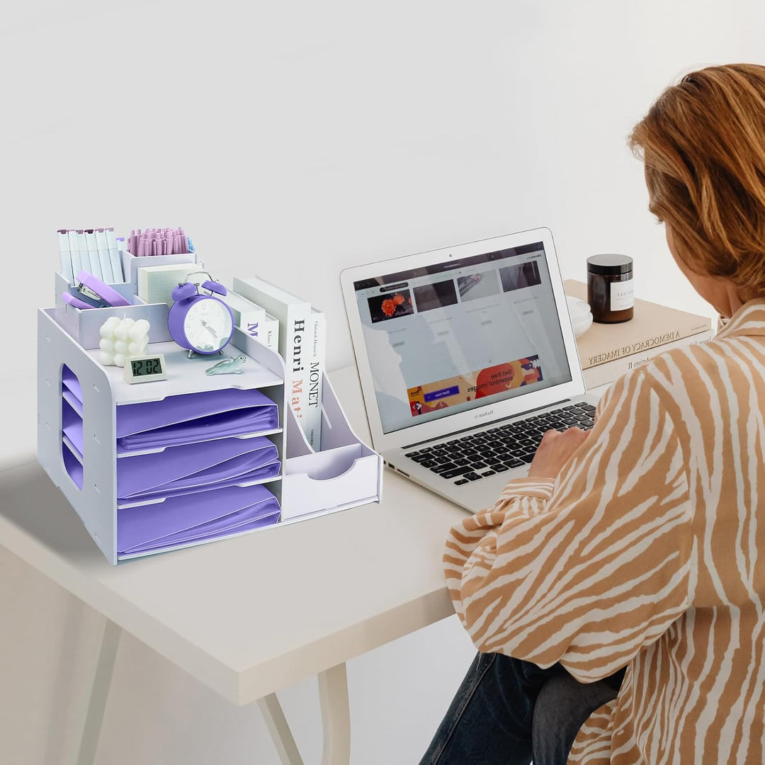 Briefablage Organizer, A4 Papier Ablagefächer, 4-stöckiges Büro Aktenablage, Schreibtisch Datei Tidy