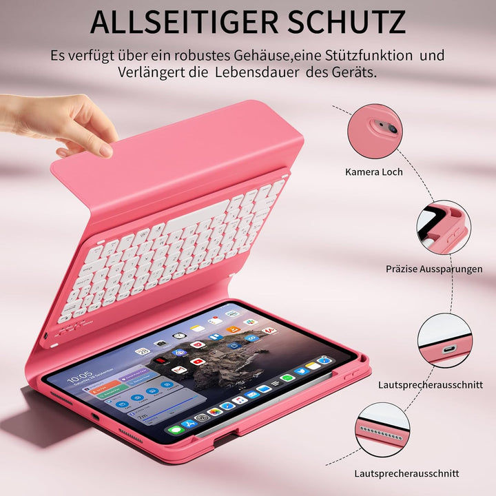 Hülle mit Tastatur für iPad A16 11 Generation 2025/10 Generation 2022 (11/10.9 Zoll) 7 Farben Beleuc