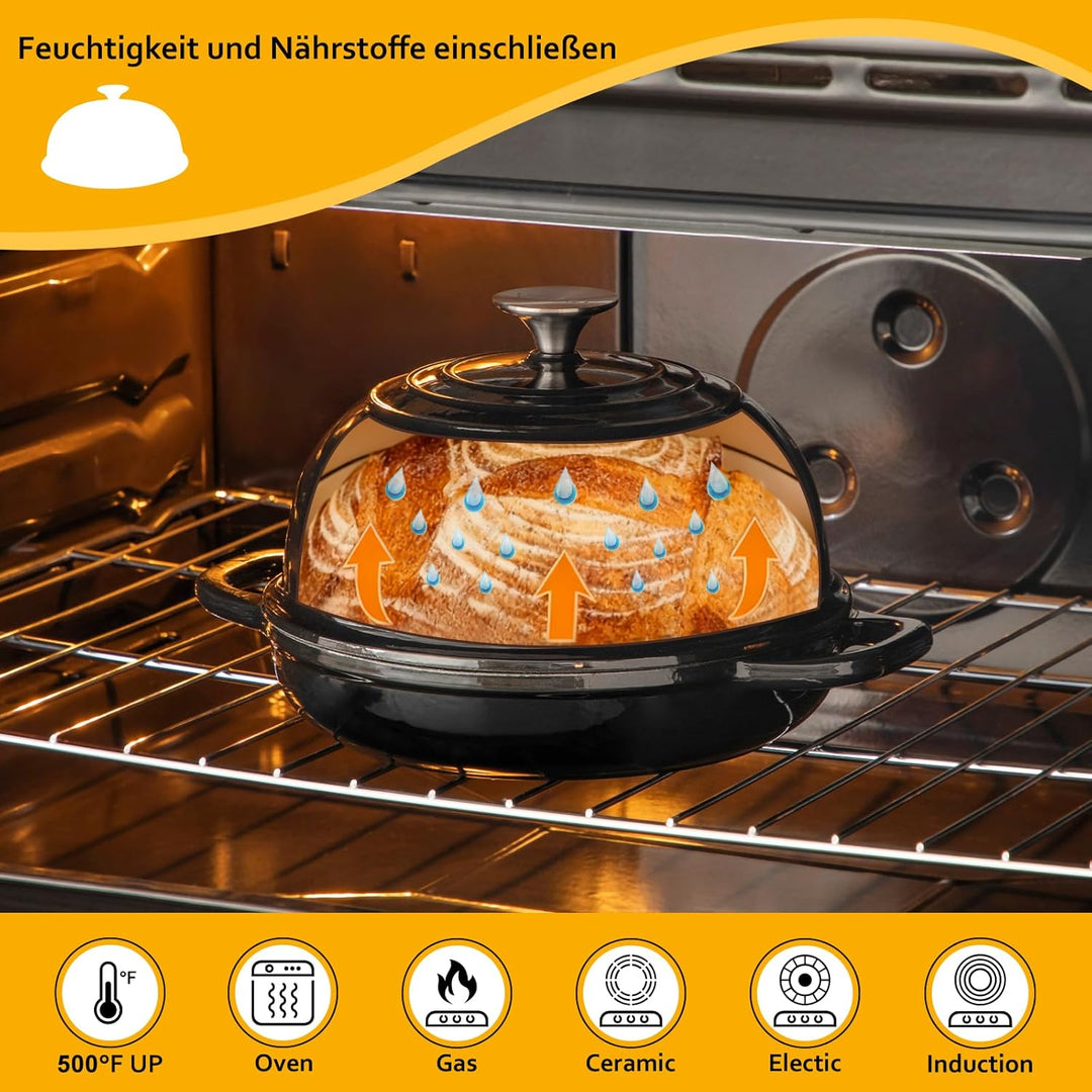 Velaze Gusseisen Topf Brot Backen, 4,8L Emaille Schmortopf mit Deckel und Griffen, 26 cm Brotbacktop