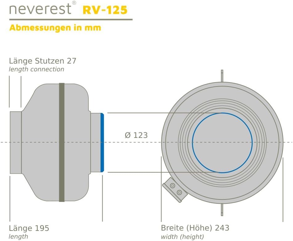 neverest Vent 125 L Soler & Palau Rohrventilator 410 m³/h 125mm Anschluss nur 34dB(A)