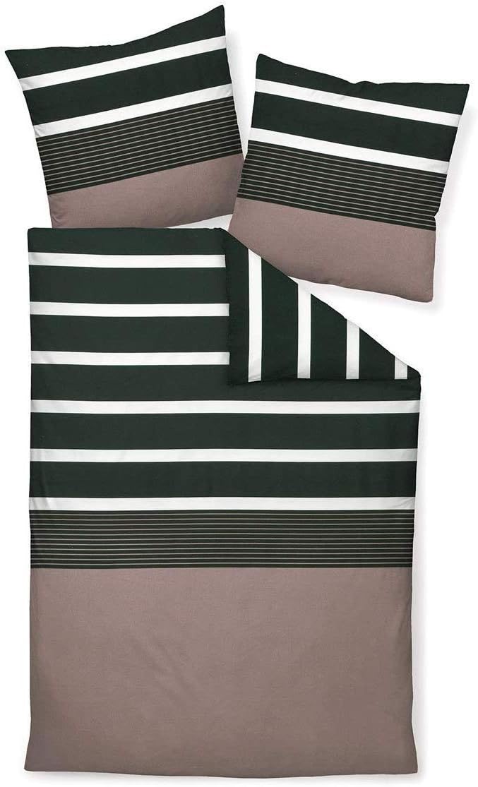 Janine Feinbiber-Bettwäsche 155 x 220 cm + 80 x 80 cm Nougat-schwarz 155 cm x 220 cm, 155 cm x 220 c