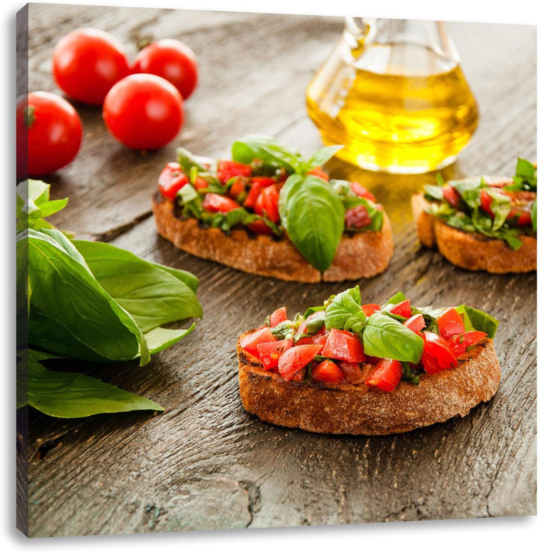 Italienische Bruchetta, Format: 70x70 auf Leinwand, XXL riesige Bilder fertig gerahmt mit Keilrahmen