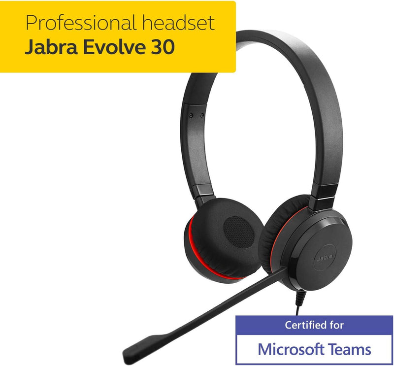 Jabra Evolve 30 MS Stereo Headset – Microsoft zertifizierte Kopfhörer für VoIP Softphone mit passive