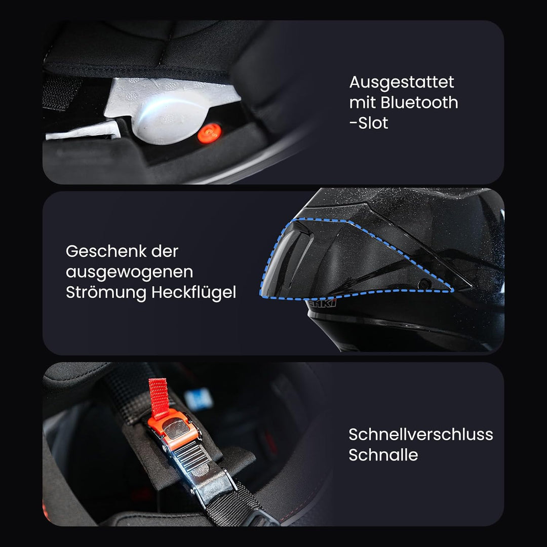 NENKI Integralhelm Motorradhelm, Street Mopedhelm Full-Face Helme mit Pinlock Anti-Beschlag-Stift un