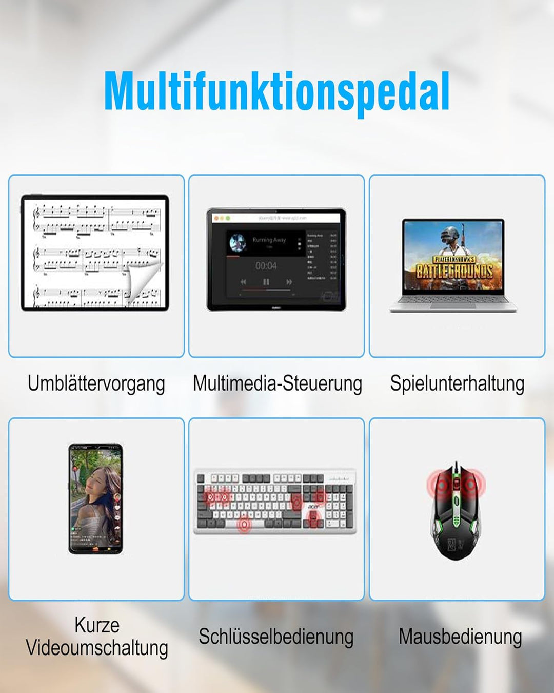 Bluetooth Page Turning Pedal: Bluetooth Fussschalter - Wiederaufladbare Musik Lese Controller für Ta