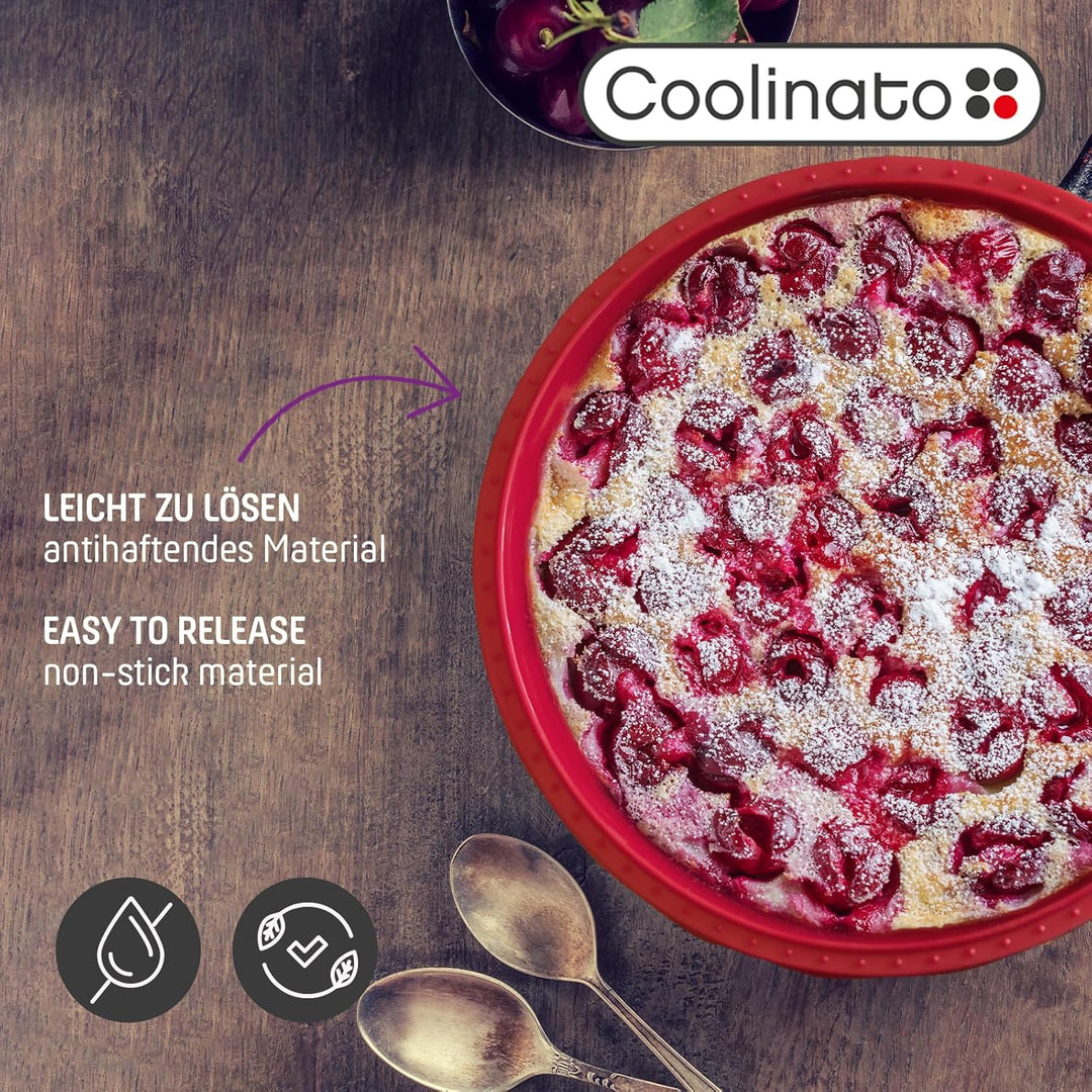 Coolinato 3er Set Silikon Backformen rund 16 cm 20 cm und 26 cm, Rot, Silikonformen zum Backen von K