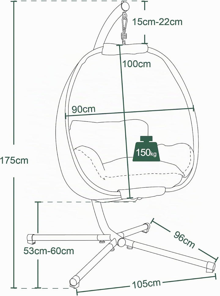 MCombo Hängesessel Hängestuhl Schaukel Korb inkl. Gestell Hängekorb Kissen 8072 Grau