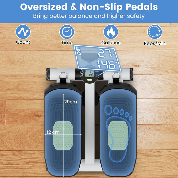 KOMFOTTEU Mini Stepper tragbar, Swing Stepper höhenverstellbar mit Widerstandsbändern, LCD-Bildschir