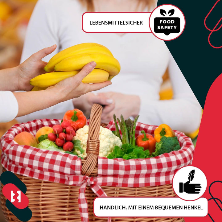 KOTARBAU® Picknickkorb Weidenkorb 46 cm Naturfarbe Einkaufskorbmit rot kariertem Stoffeinsatz Osterk