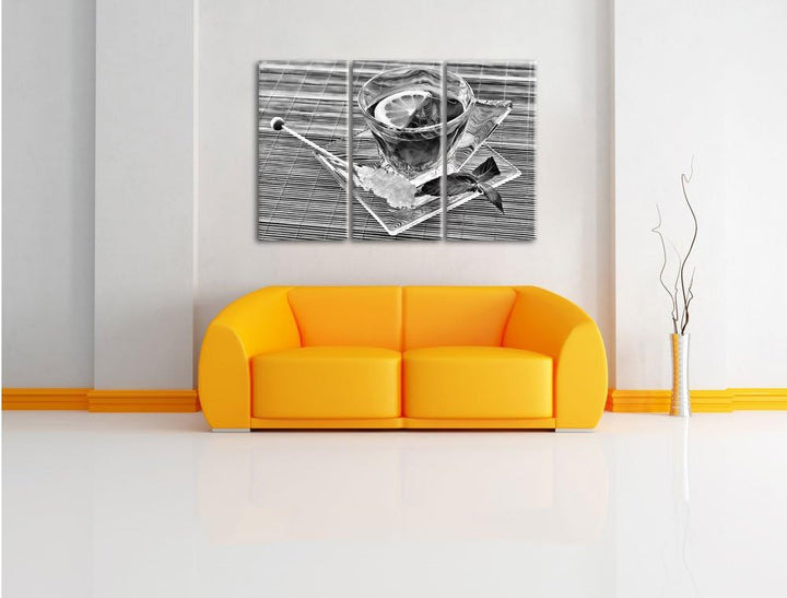 Pixxprint Tasse Tee mit Minze / 3-Teilig/Gesamtmass 120cm Leinwandbild bespannt auf Holzrahmen/Wandb