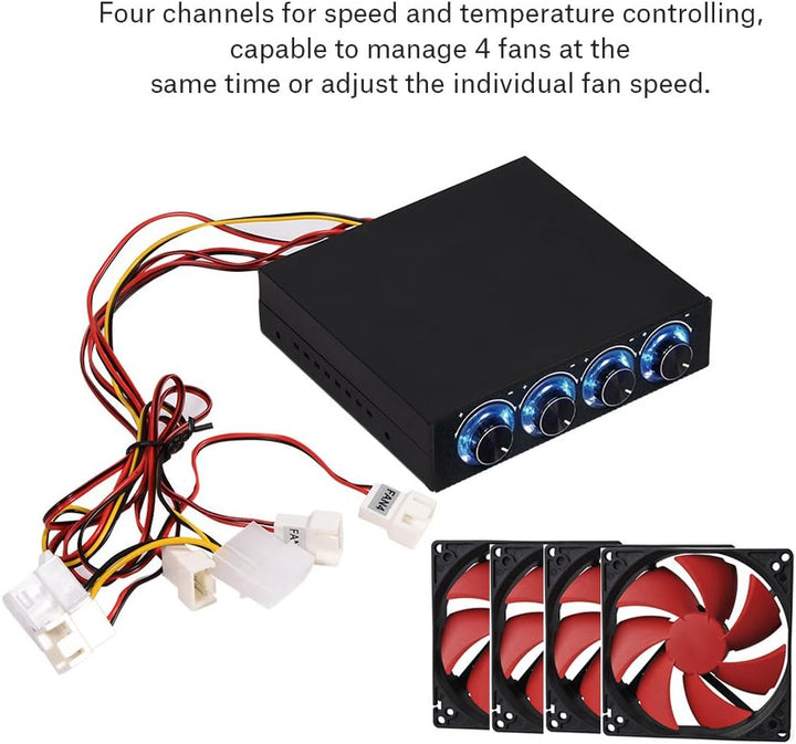 Richer-R Lüfter-Controller, 4-Kanal Lüftergeschwindigkeit Regler Kontroller Lüftersteuerung,3Pin+4Pi