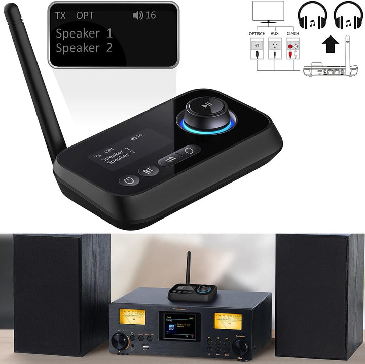 auvisio Transmitter, Bluetooth: 2in1-Audio-Sender und -Empfänger mit Bluetooth 5, TOSLINK, LED-Displ